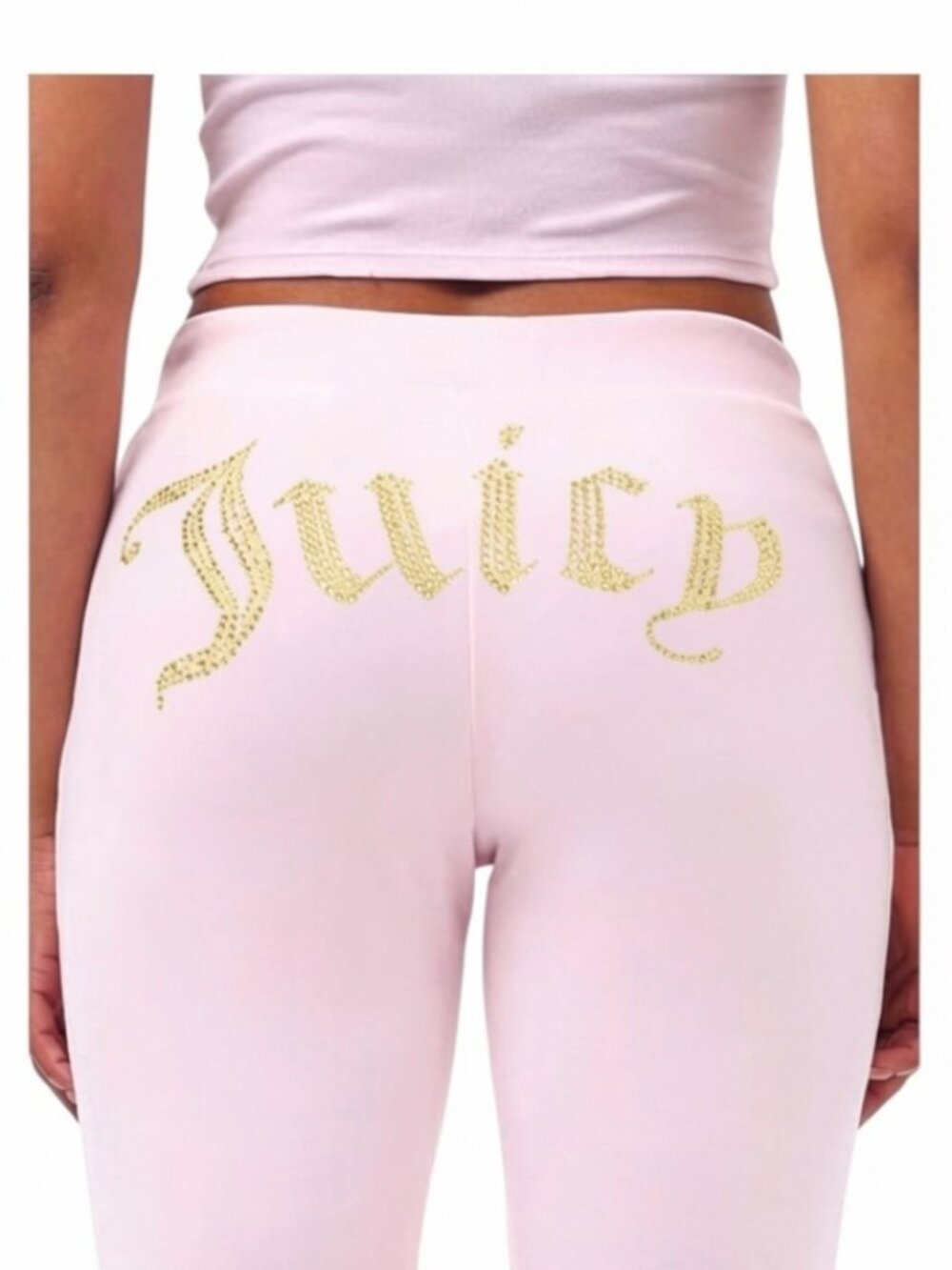 Juicy Couture NWT Soft Glo Baby Pink Gold Embellished Velour Track Pants Size L